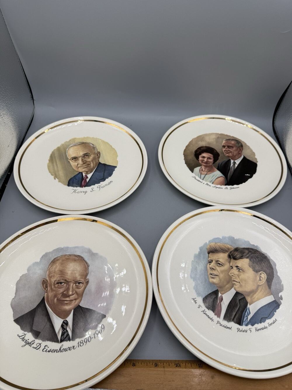 Vintage Presidential Portrait Plates Set Truman Eisenhower Kennedy Johnson 4